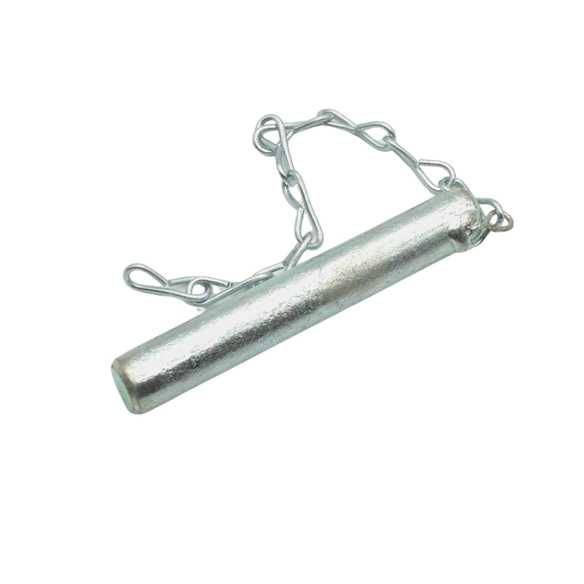 Genuine Melco replacement axle stand load pin with retaining chain and R-clip, bright zinc plated steel, made in Sheffield