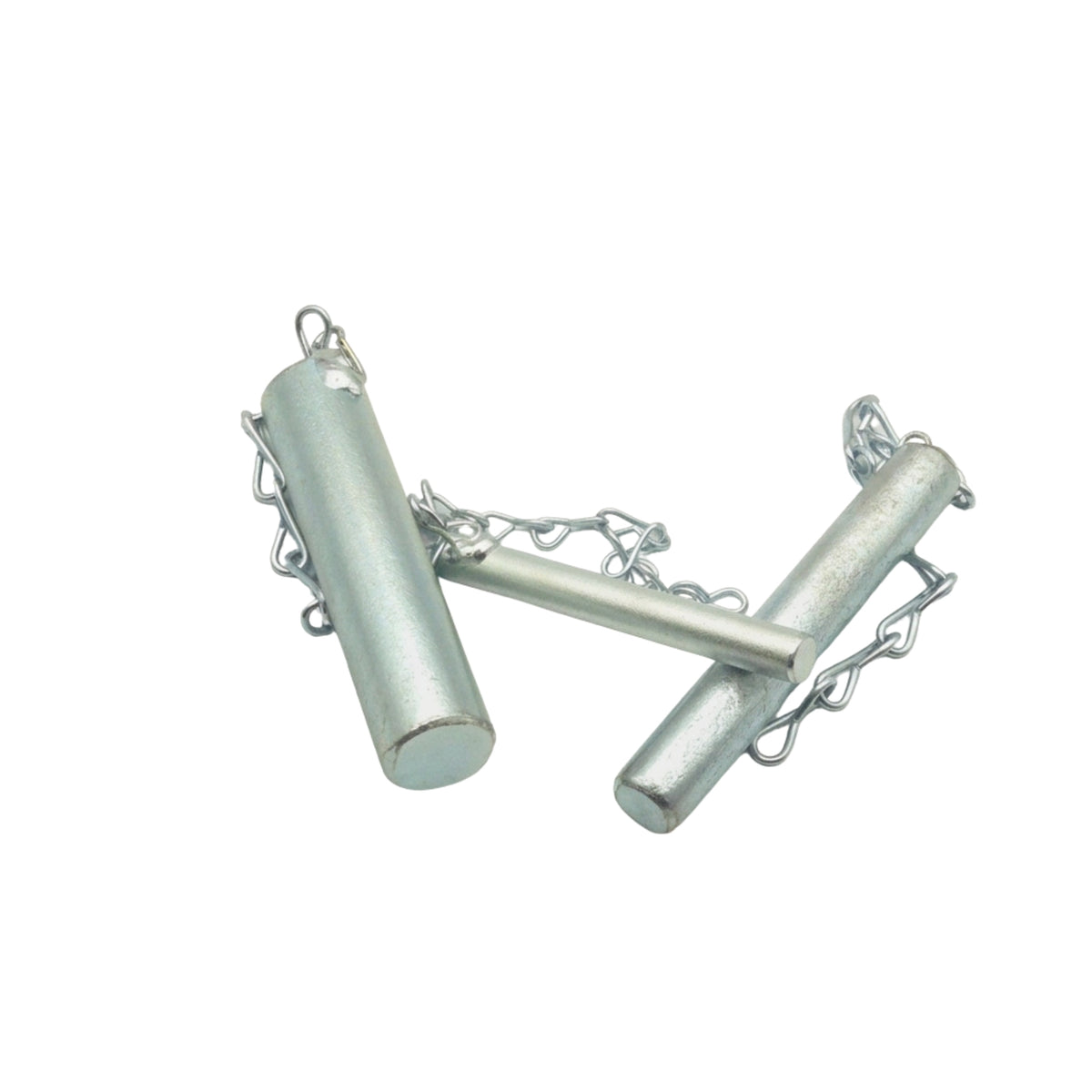 Genuine Melco replacement axle stand load pin with retaining chain and R-clip, bright zinc plated steel, made in Sheffield